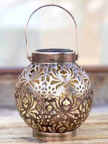 1Pc Solar-Powered Metal Lantern - Vintage Chinese Style Hollow Design,Black And Bronze, Perfect For Garden, Patio, Balcony & Lawn Decor, Outdoor Garden Lighting For Pathway, Yard, Patio