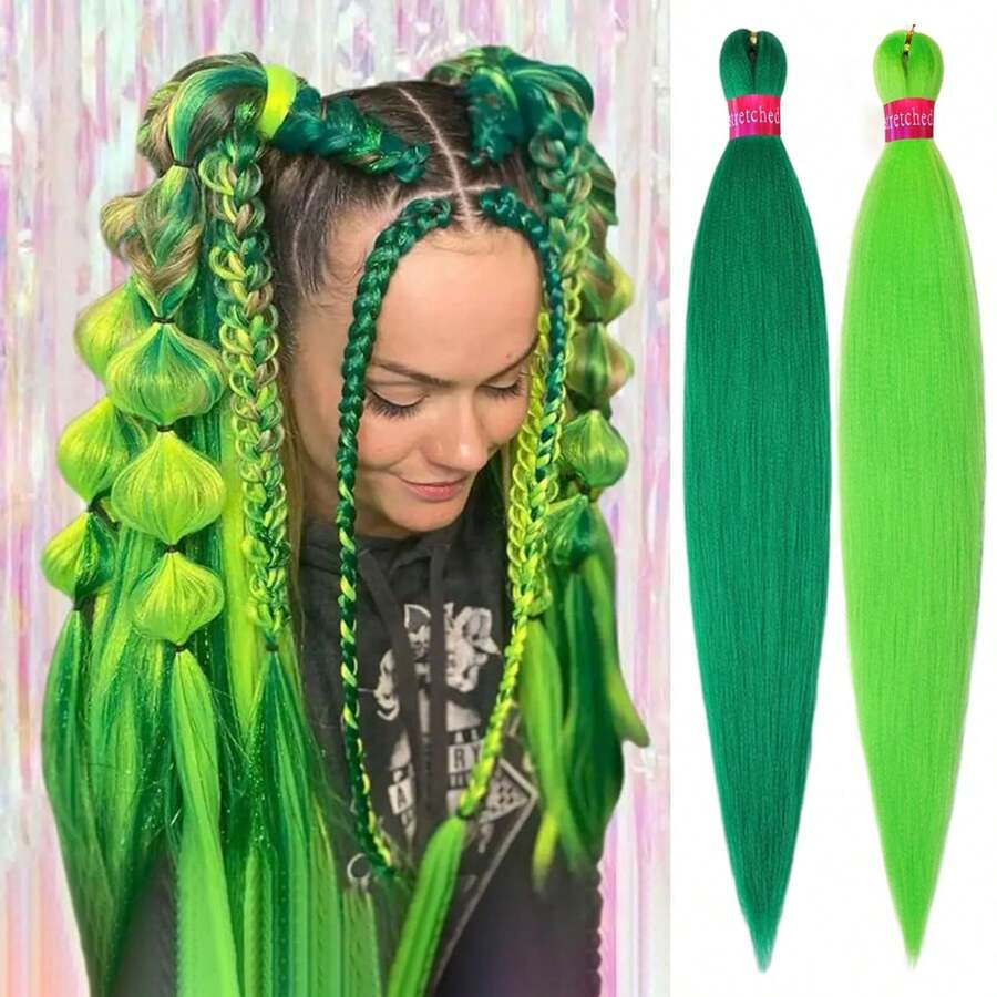  30 Inch 3 Packs Pre-Stretched Green Braiding Hair For Braids, Yaki ...