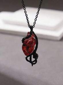 1pc Dark Gothic Style Hollow Thorns Wrap 3D Heart Pendant Necklace, Vine Spike Exaggerate Halloween Couple Clavicle Chain With Thorn Flower