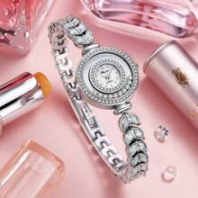 1 Piece Of Ladies' Watch, Fully Diamond-Set, Lightweight Luxury Bracelet Watch, Square And Compact Mermaid Quartz Wristwatch, Suitable For Parties, Gatherings, And Daily Use