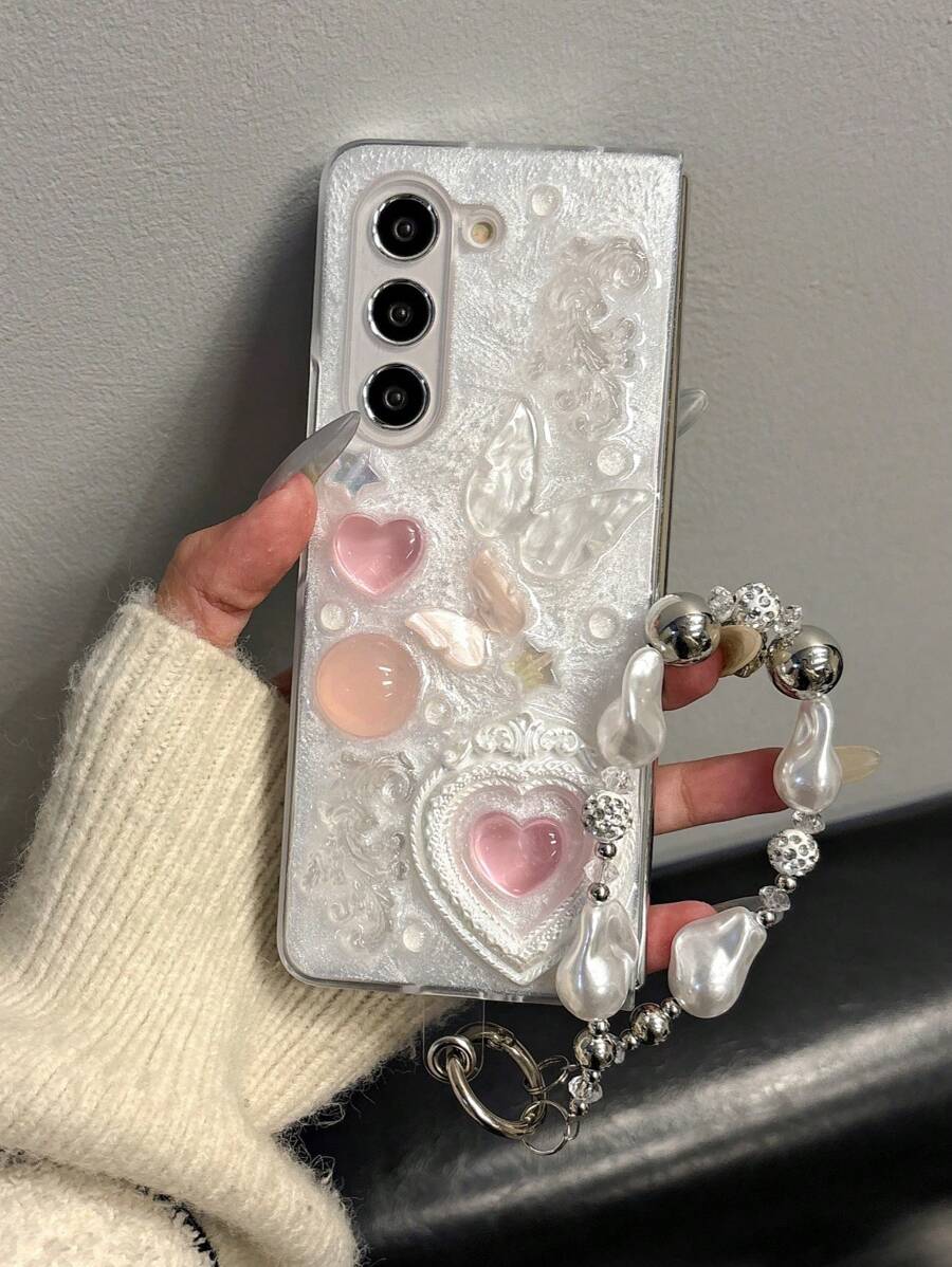 奢华心形蝴蝶设计手机壳，兼容三星 Galaxy Z Fold5、Galaxy Z Fold7、Galaxy Z Flip7、Galaxy Z Fold6、Galaxy Z Flip7 FE、Galaxy Z Flip6、Galaxy Z Flip5、Galaxy Z Flip4、Galaxy Z Flip