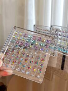 1pc Acrylic Nail Art Rhinestone Jewelry Storage Display Box, Magnetic Organizer Container For Nail Accessories
