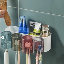 4 In 1 Toothbrush Holder Set With Self-Adhesive, Wall Mounted Toothbrush Organizer, Easy Installation Space-Saving Bathroom Accessory Home Bathroom Decor Fall Decor Back To School
