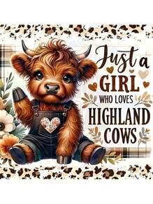 1PC Highland Cow Diamond Painting Kit, 5D DIY Art Mosaic Craft Set, Round Acrylic Diamonds, Animal Theme, Full Drill Canvas, 30x30cm & 40x40cm Sizes, With Frameless For Birthday & Holiday Gifts