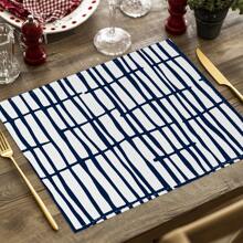 2/4pcs Simple Geometric Square Placemats, Abstract Neutral Style Artwork In Black & White, Blue, And Brown Linen Tablemats, Suitable For Daily Dining Table, Kitchen, Dining Room Decor, Home Decor, Holiday Decor, Tabletop Decor, Outdoor Picnic Decor, And Gifts, 12x16.5 Inches