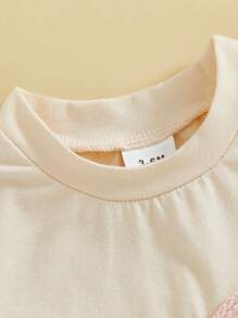 Baby Girls Summer Sweet Jumpsuit Short Sleeve Round Neck Bow Embroidery Casual Romper - Apricot - View 5