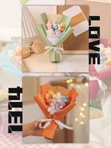 2/6 件钩针花束套装，手工针织花，钩针插花，人造康乃馨花，房间、卧室、客厅装饰，摄影道具，母亲节、教师节礼物