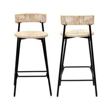 2-Piece Hand Woven Paper Rope Bar Stool Bohemian Round Kitchen Restaurant Bar Chair - Bộ A-2 món (màu trắng kem) - Xem 7