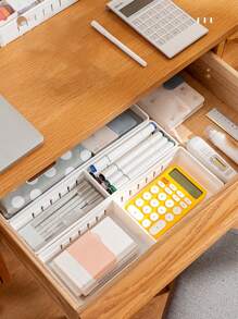 1 pieza Organizador de escritorio de plástico con múltiples compartimentos y divisor, caja de almacenamiento para oficina, hogar, baño, clasificación de suministros de cocina