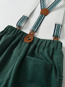 BOARNSEORL 2pcs Young Boys Gentleman Outfit - White Short Sleeve Shirt With Bowknot And Green Suspender Pants, Fashionable And Suitable For Birthday Party, Outdoor Wedding, And Page Boy Attire - Green - View 11