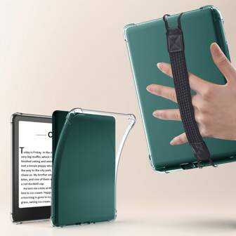 透明外壳 + 手带支架适用于 6.8 英寸 Kindle Paperwhite (第 11 代，2021 年) / 6 英寸 Kindle (第 11 代，2022 年) /Kindle (第 11 代 - 2024 年发布)(6 英寸)/ 7 英寸 Paperwhite (2024 年)、Colorsoft Signature Edition/Kindle 第 10 代 2018/Kindle 第 10 代 2019、防摔、全覆盖透明外壳、硅胶软壳