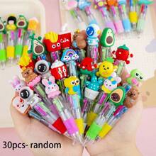 Set de 1/4/20/8/10/24/12 piezas Bolígrafos de 4 colores mini con diseños de dibujos animados lindos y aleatorios, pluma de color de 4 colores, pluma para manualidades, tinta de 4 colores, para estudiantes, oficina, útiles escolares y regalos, con recambio de 0.7mm, esenciales para volver a la escuela