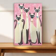 Framed Room Decor 1pc Vibrant Siamese Cat Canvas Poster, Textile Wall Art, Vintage-Inspired Print For Bedroom, Office, Cafe, Home Decor, Gift, Halloween, Christmas, New Year
