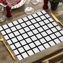 2/4pcs Simple Geometric Square Placemats, Abstract Neutral Style Artwork In Black & White, Blue, And Brown Linen Tablemats, Suitable For Daily Dining Table, Kitchen, Dining Room Decor, Home Decor, Holiday Decor, Tabletop Decor, Outdoor Picnic Decor, And Gifts, 12x16.5 Inches