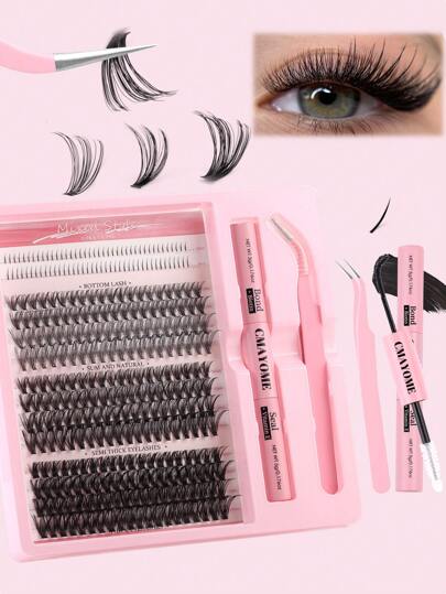 320pcs D/C Curled Individual False Eyelashes, With Adhesive And Sealing Ring, Create Soft Natural Fluffy Makeup Effect, Suitable For Daily Wear, Volumize And Enlarge Eyes, Includes Lower And Upper Lashes, Mixed Density Styles To Meet Different Makeup Needs, Applicable For Party, Wedding, Music Festival, Cosplay, Travel, Etc. Length 5-16mm Mixed.