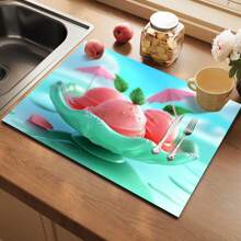 1pc Summer Refreshing Ice Pop, Ice Cream Printed Coffee Machine Drying Mat - Diatomite Printed Placemat, Kitchen Counter Pad, Kitchen Tableware Mat - Soft Diatomite Mat Suitable For Kitchen Counter, Suitable For Coffee Machines, Espresso Machines, Etc.