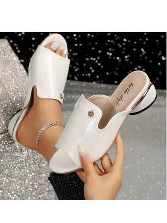 鳄鱼纹粗跟凉鞋 - 时尚露趾正装高跟鞋 - 女士时尚一脚蹬高跟鞋