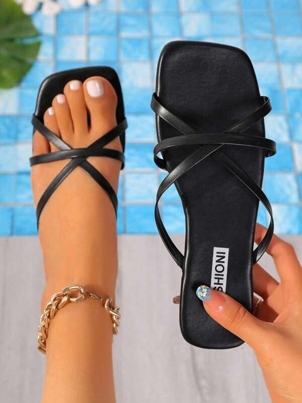 Women's Wide Fit Sandals With Straps, Fashionable Square Toe Open-Toe Slide Slippers, Comfortable Summer Wear, For Any Occasion