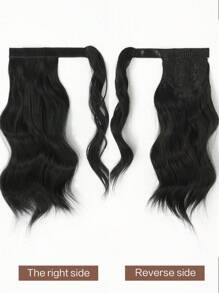 14-16 Inch Black Heat-Resistant Fiber Wavy Ponytail Hair Extension - Black - View 5