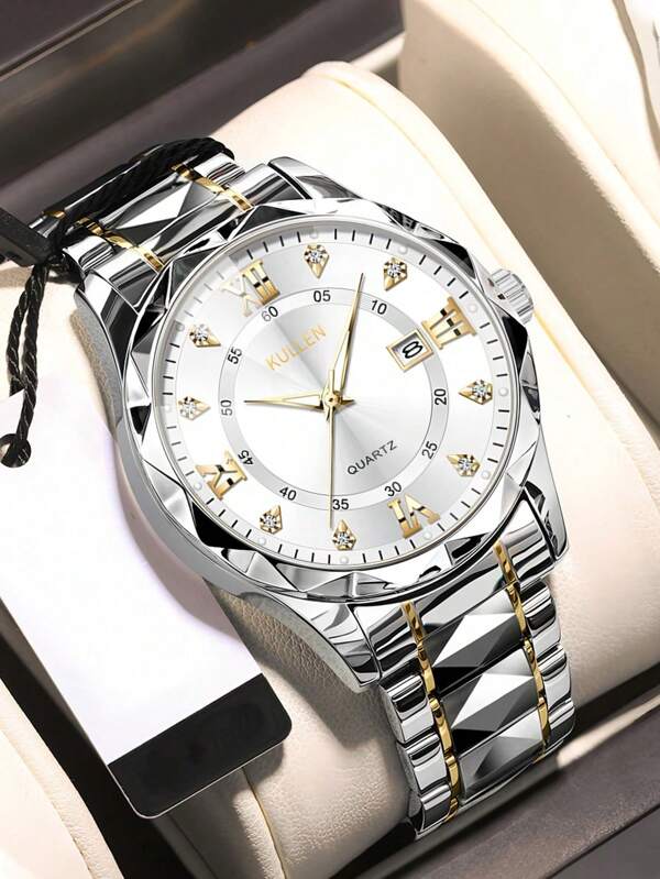 Men's Casual Business Quartz Watch With Calendar, Stainless Steel Strap, Suitable For Daily Life Decoration, Holiday Gifts