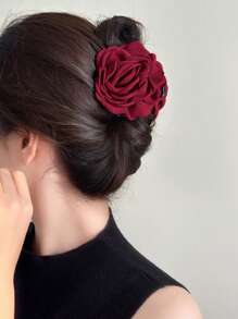 1 pieza Clip de pelo con flores de rosa de tela multicapa, pinza de pelo de tamaño grande, pinza de pelo, mordaza de pelo, sujeta-pelo, clip recogedor de pelo