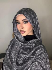 1件女士阿巴雅配饰时尚印花提花头巾披肩围巾面纱，适合日常穿着。