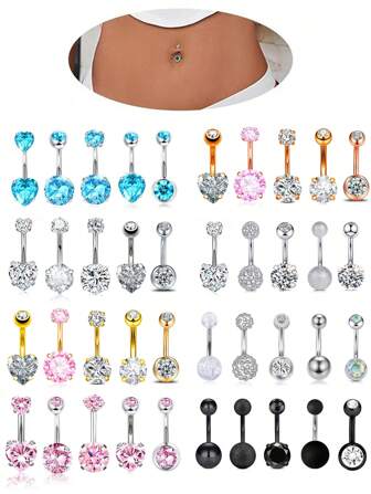 14克钛金肚脐穿孔饰品 - 内螺纹肚脐环