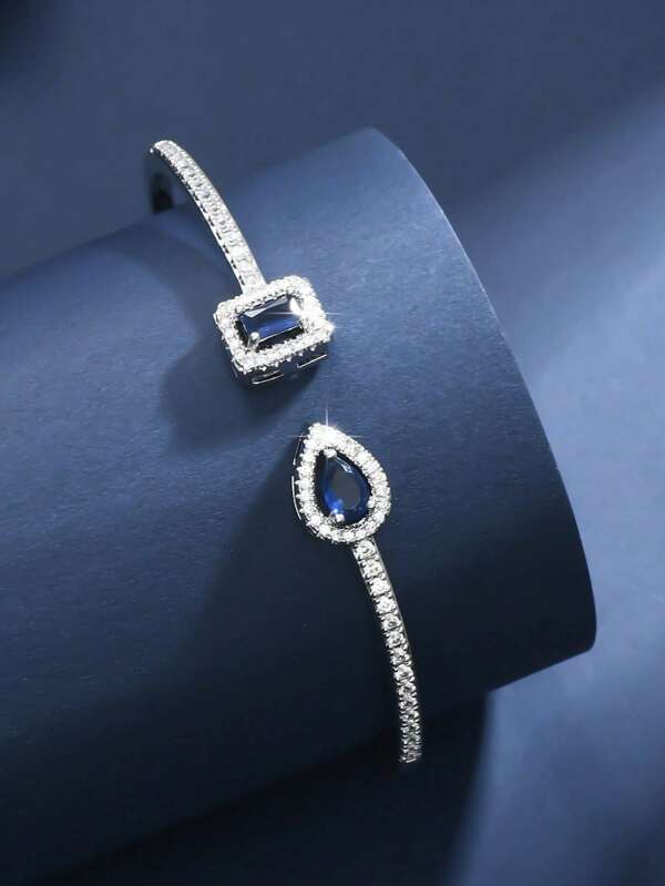 1 Stück offenes Armband, minimalistisches Wassertropfen Quadrat Design, mikro-eingelegt mit kubischem Zirkonia Kupfer, geeignet für den täglichen Gebrauch und als Valentinstag Geschenk