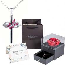 Red And Blue Butterfly Pendant Necklace, Paired With A Red Soap Rose Gift Box, Suitable For Valentine's Day, Mother's Day, Anniversaries To Give To Girlfriends, Mothers, Classmates, Yourself, And Your Favorite One