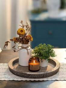 Rustic Wooden Serving Tray Round Wood Decorative Tray Rustic White Centerpiece Candle Holder Trays For Coffee Table Farmhouse Ottoman Tray For Kitchen Counter Home Decor - Coffee Brown - View 1