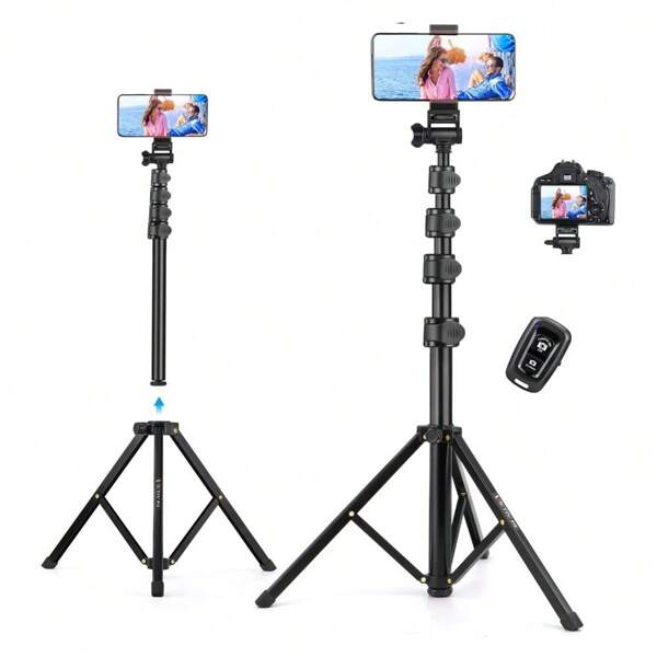 Handy-Stativ, ausziehbar auf eine Höhe von 157 cm. Selfie-Telefonstativ mit Fernbedienung und einziehbarem Stativ. Selfie-Stick, geeignet zum Fotografieren