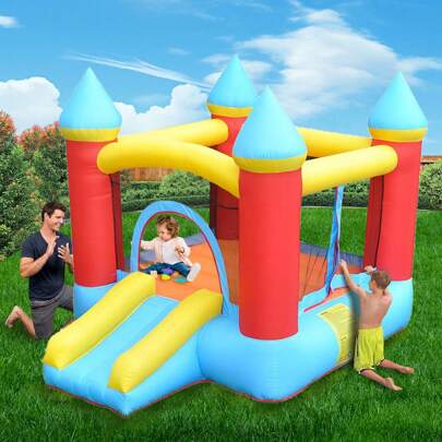 Brincolín inflable con tema de castillo de caricaturas - Incluye soplador de alta potencia de regalo