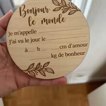 1 pièce Panneau de bienvenue en bois, design sculpté "Bonjour Le Monde", bois naturel, convient aux nouveaux parents et aux adolescents, cadeau pour les futures mères