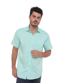 Rand paul Men's Slim Fit Short Sleeve Plain Dress Shirt With Pocket - màu xanh lá - Xem 3