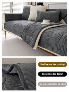 1 buah Bantal Komputer Berbulu Pendek dengan Bordir, Cocok untuk Semua Musim, Sarung Sofa Anti Gores dan Anti Selip, Pelindung Sofa Anti Hewan Peliharaan untuk Sofa Bentuk L dan Sofa 1/2/3/4 Dudukan (Dijual Satuan) - Dark Grey - View 6