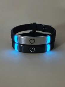 ATLVXJL 2pcs/Set Glow-In-The-Dark Minimalist Heart Decor Couple/Friendship Bracelet Set, Casual Accessory Suitable For Daily Wear, Valentine's Day And Halloween Gift