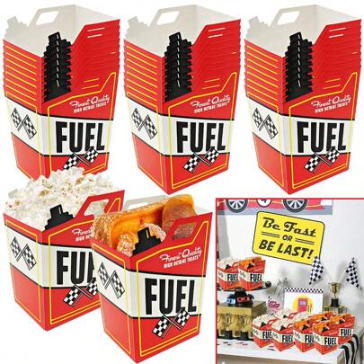 12/24 pezzi Scatole per popcorn a forma di auto da corsa, contenitori in carta per caramelle, biscotti, popcorn, per festa a tema auto da corsa, rosso, ideali come confezioni regalo per feste di compleanno, baby shower e feste a tema automobilistico