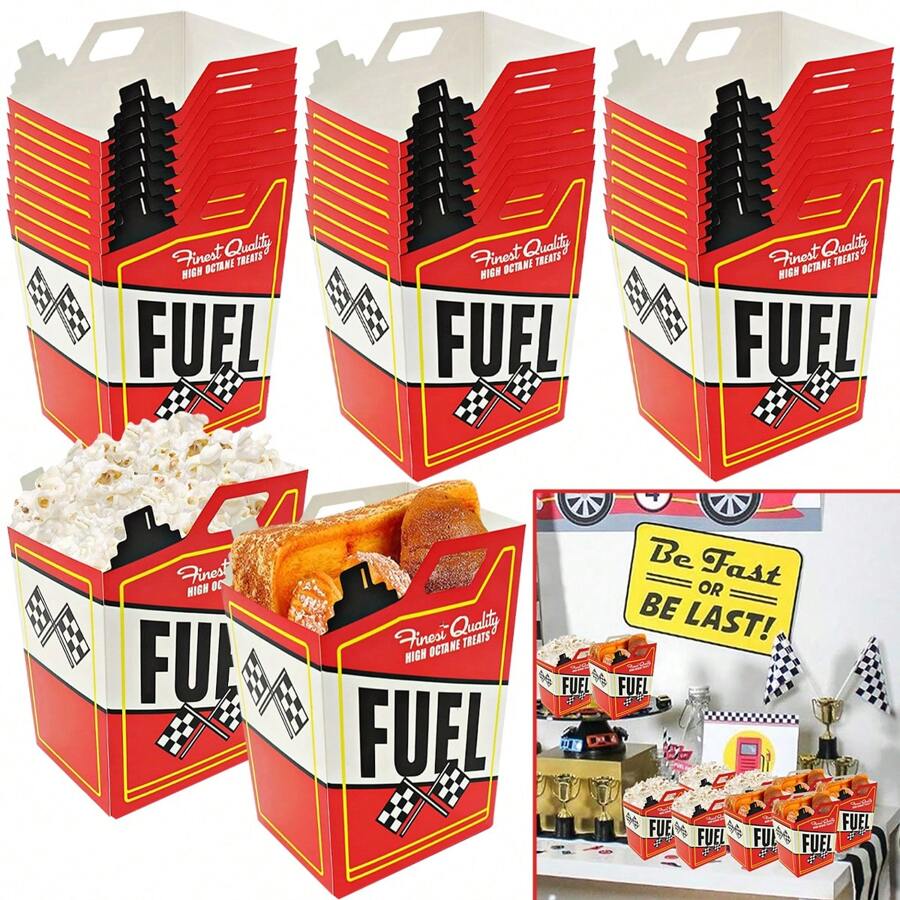 12/24 Pcs Race Car Popcorn Treat Boxes Race Car Fuel Can Paper Candy Cookies Popcorn Container Red Racing Party Snack Box For Birthday Babyshower Car Theme Party Favors Decorations