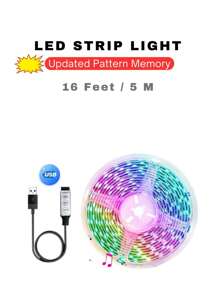 1 Pc 3.3-50ft/1-15m Tv Backlight LED Strip Light With Pattern Memory Fuction, Low Voltage 5v USB Flexible Led Light With Self Adhesive Tape, Embeded 3-Key Controller With Full Color Changing Light, Suitable For TV / PC Monitor Background Lighting Decor