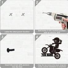 1 Pieza de Arte de Pared de Metal con Nombre Personalizado de Motocross, Logo Personalizado de Niño Piloto de Motocross, Decoración del Hogar de Motocicleta - Para Habitación de Niños - Metal - Regalo Personalizado para Amantes de las Motocicletas, Impresión Gráfica - Negro - Ver 6