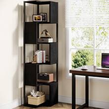 Estantería de esquina de 171 cm, pequeña estantería de pie de 6 niveles, estantería de esquina alta con estructura de metal para sala de estar, hogar y oficina (negro) - Negro - Ver 2