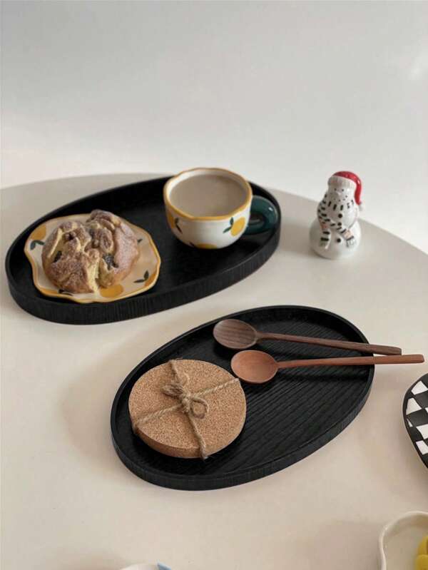 قطعة واحدة صينية بيضاوية خشبية أنيقة لتقديم الخبز والإفطار والأطعمة والمفاتيح والحلويات والوجبات الخفيفة والشاي أو القهوة، مستلزمات الحفلات