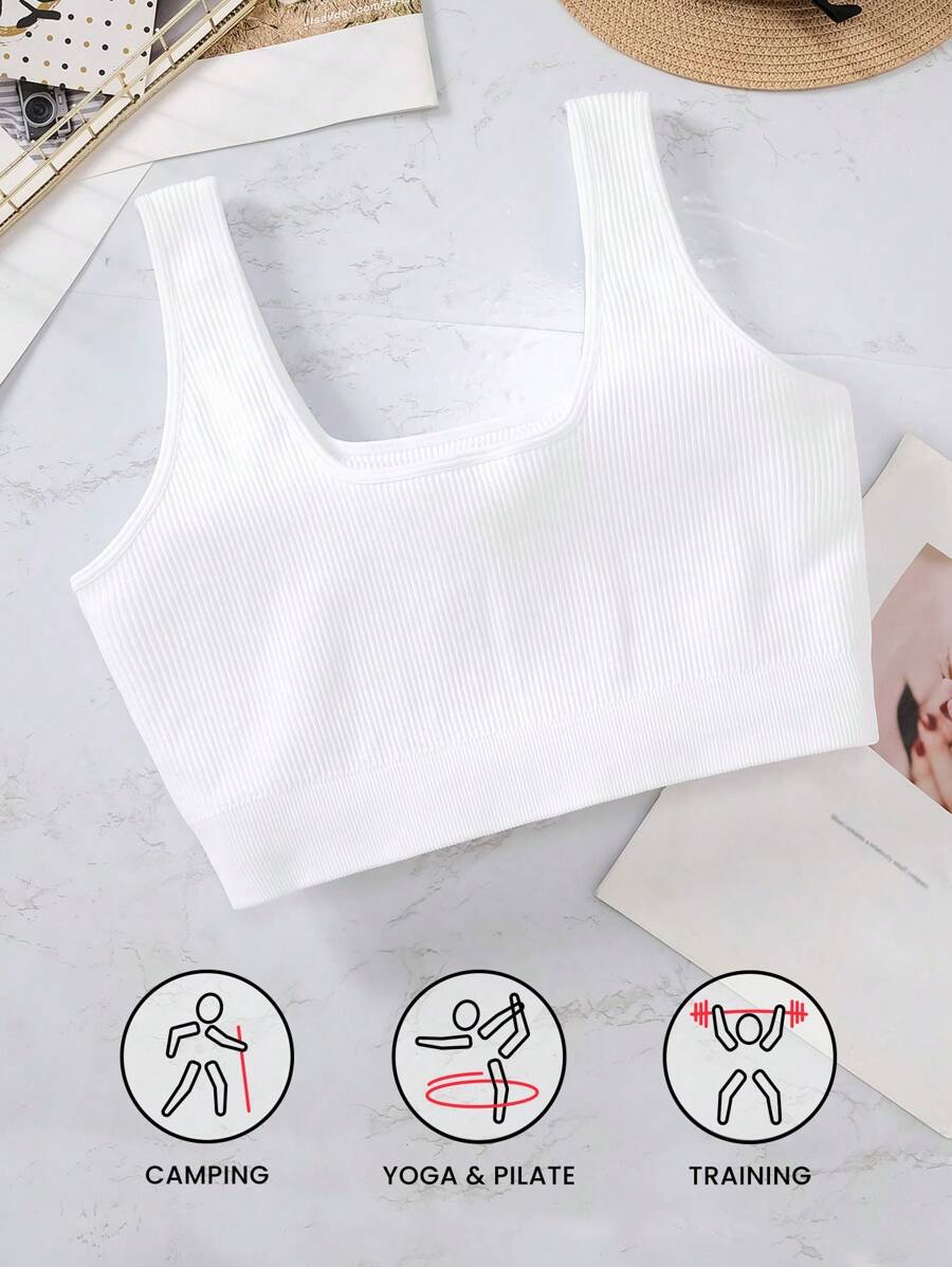Women Plus Size Seamless Knit Comfortable Easy-To-Wear Sports Bras - White - View 1