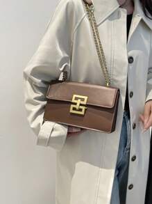 Fashion New Square Bag Plain Color Versatile Chain Shoulder Bag For Women - Brown - View 5