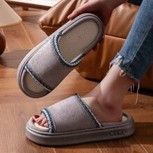女士亚麻拖鞋，透气防滑厚款情侣亚麻拖鞋，休闲家居露趾拖鞋，春夏