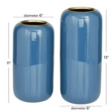 Modern Style 11", 13"H Metal Vase, Set Of 2