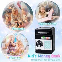 Refasy Piggy Bank Cash Coin Can ATM Bank Electronic Coin Money Bank For Kids Age 3-12, Money Savings Box Mini ATM Coin Bank Toys Gifts For 3 4 5 6 7 8 9 10 11 12 Year Old Boys Girls - 黑色 - 查看 3