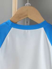 2pcs Boys Sports Outfit - Elastic Polyester Short Sleeve T-Shirt And Shorts Set, Suitable For Outdoor Sports And Casual Wear - Blue - View 6