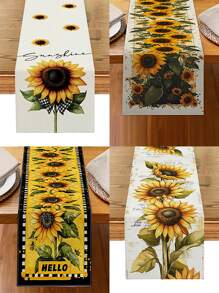 1pc Sunflower New Design Table Runner, Linen, Suitable For Spring/Summer, Simple Style For Kitchen, Dining Table, Indoor/Outdoor, Home Party Decor, 13*72 Inches
