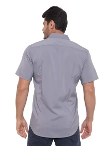 Rand paul Men's Slim Fit Short Sleeve Plain Dress Shirt With Pocket - 灰色 - View 2